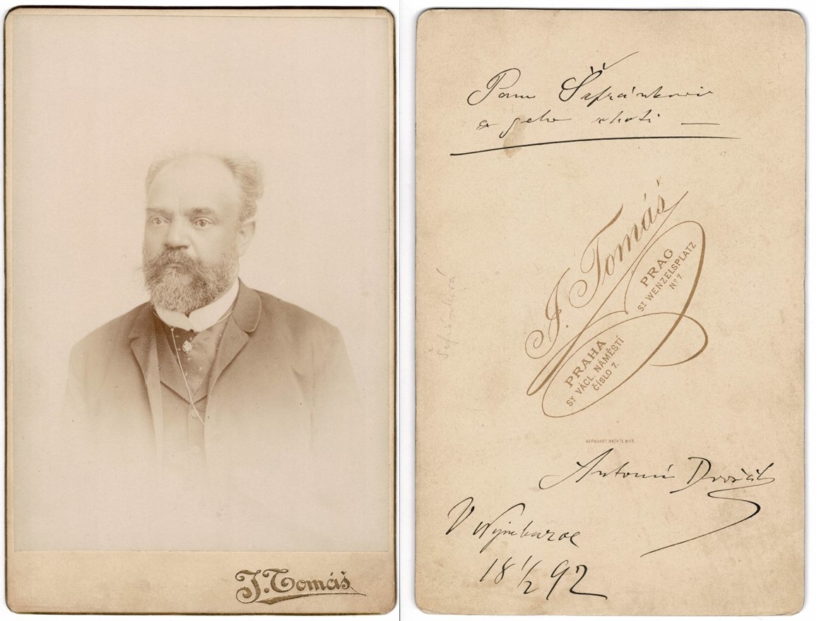 Fotografie A. Dvořáka s věnováním rodině Šafránkových; archiv rodiny Wihan/Šafránek